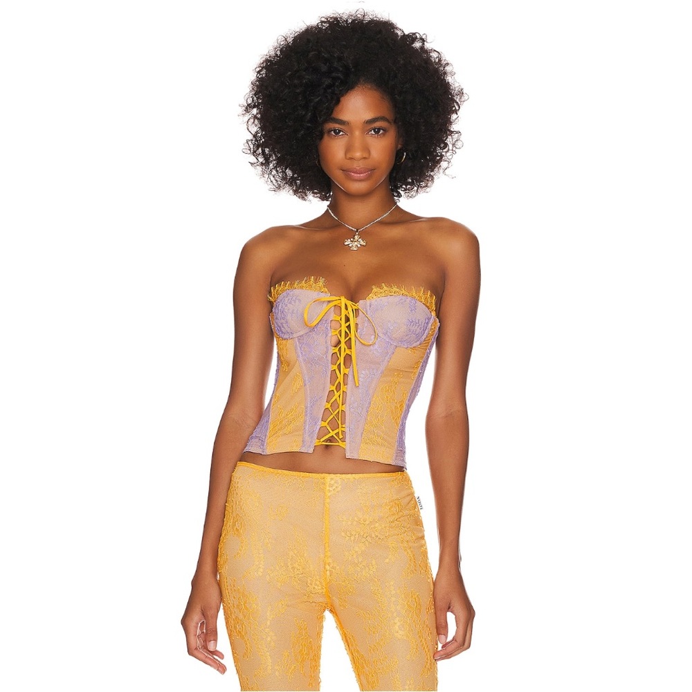 Purple and Yellow Lace-Up Corsette Top